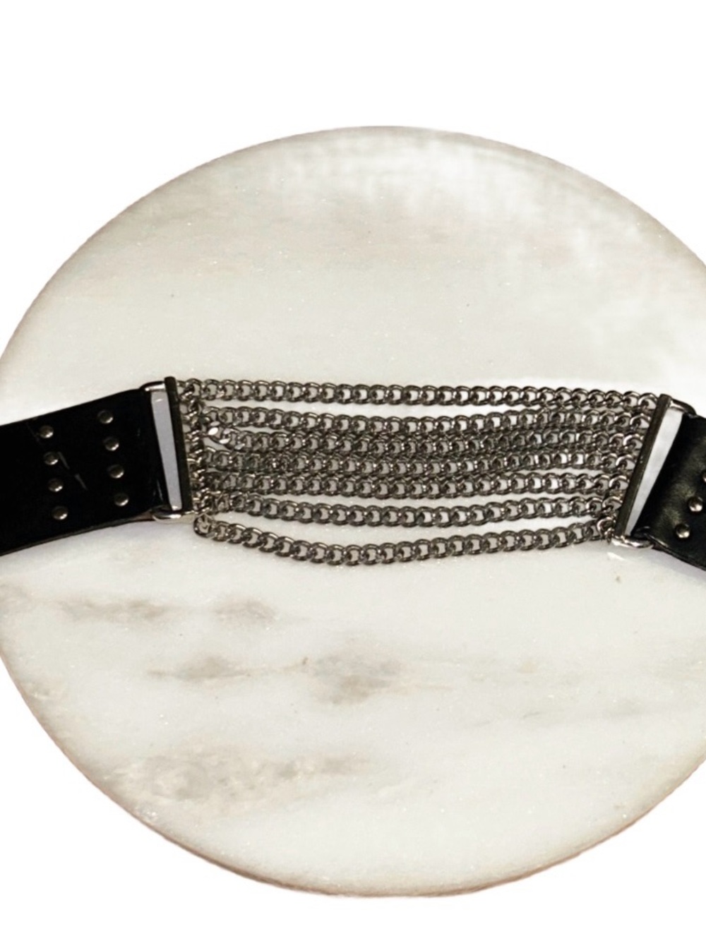 Express ~ Women’s Size Medium ~ Black Leather W/ Silver Layered Chain Thick Belt
